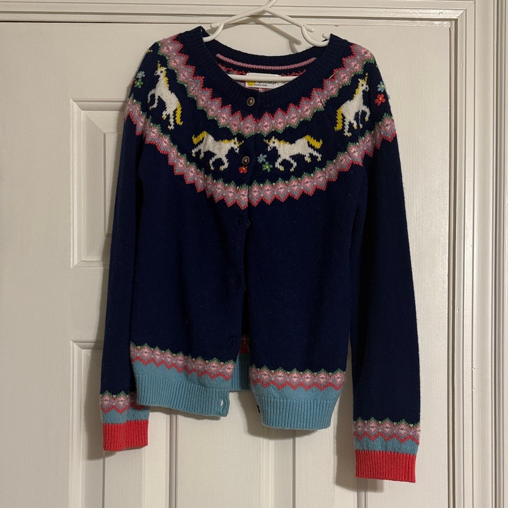 Mini boden Navy Unicorn Cardigan Sweater size 7-8